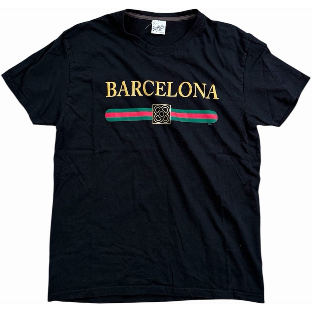 Barcelona Graphic T Shirt Large Black Gold Lettering Streetwear Travel Tee